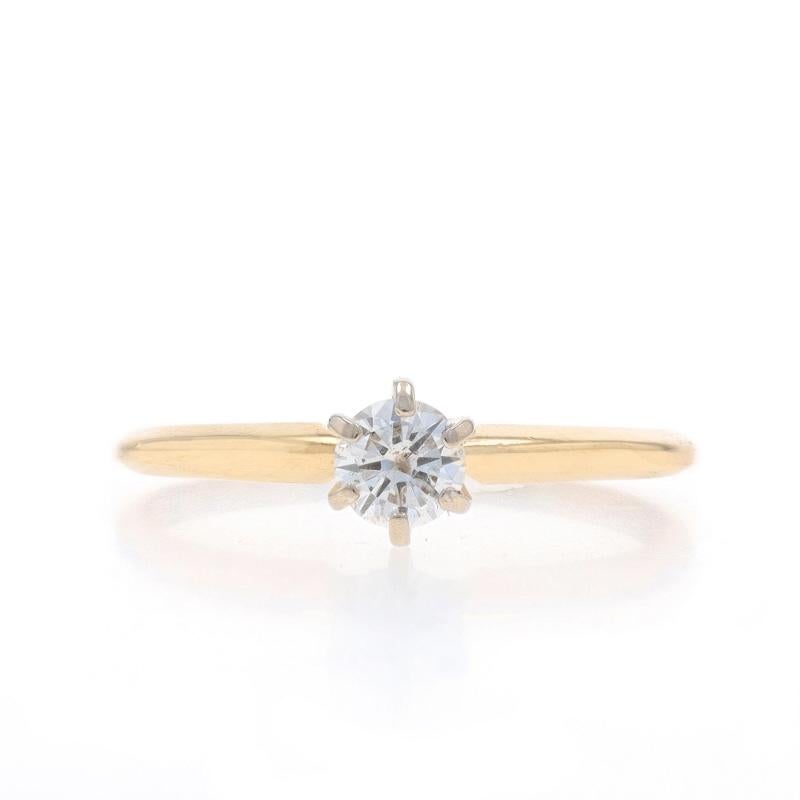Size: 9 1/4
Sizing Fee: Up 4 sizes for $30 or Down 5 sizes for $30

Metal Content: 14k Yellow Gold & 14k White Gold

Stone Information

Natural Diamond
Carat(s): .35ct
Cut: Round Brilliant
Color: G
Clarity: I1

Total Carats: .35ct

Style:
