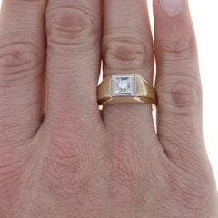 Yellow Gold Diamond Solitaire Men's Ring, 10k Round Brilliant Cut .16ct Brushed