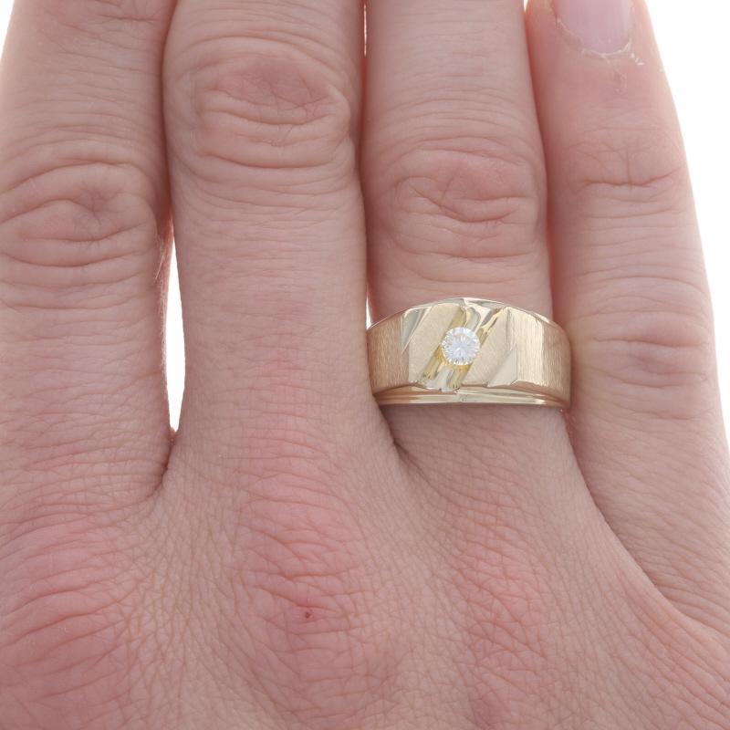 Round Cut Yellow Gold Diamond Solitaire Men's Ring - 14k Round Brilliant .25ct Brushed
