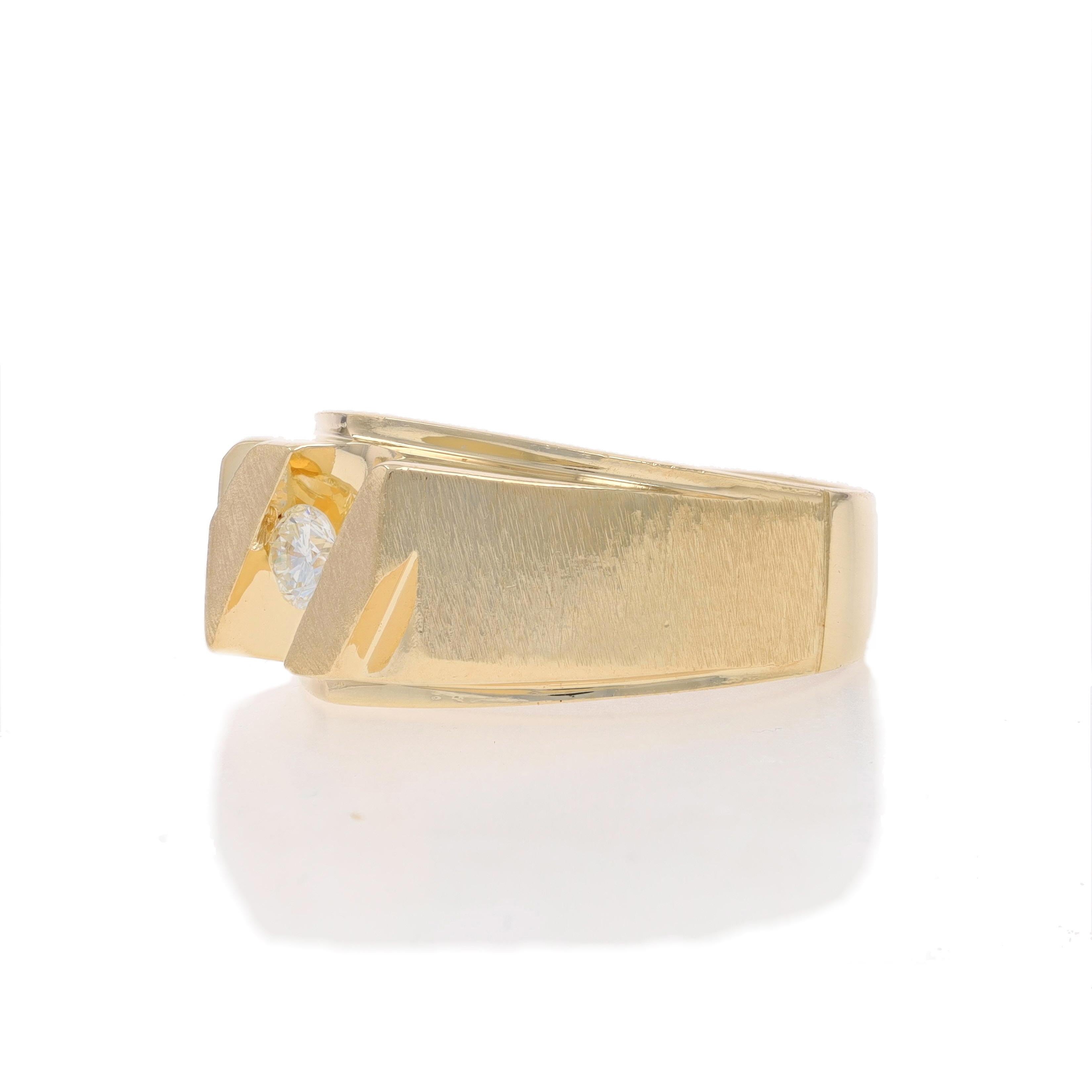 Yellow Gold Diamond Solitaire Men's Ring - 14k Round Brilliant .25ct Brushed In Excellent Condition In Greensboro, NC