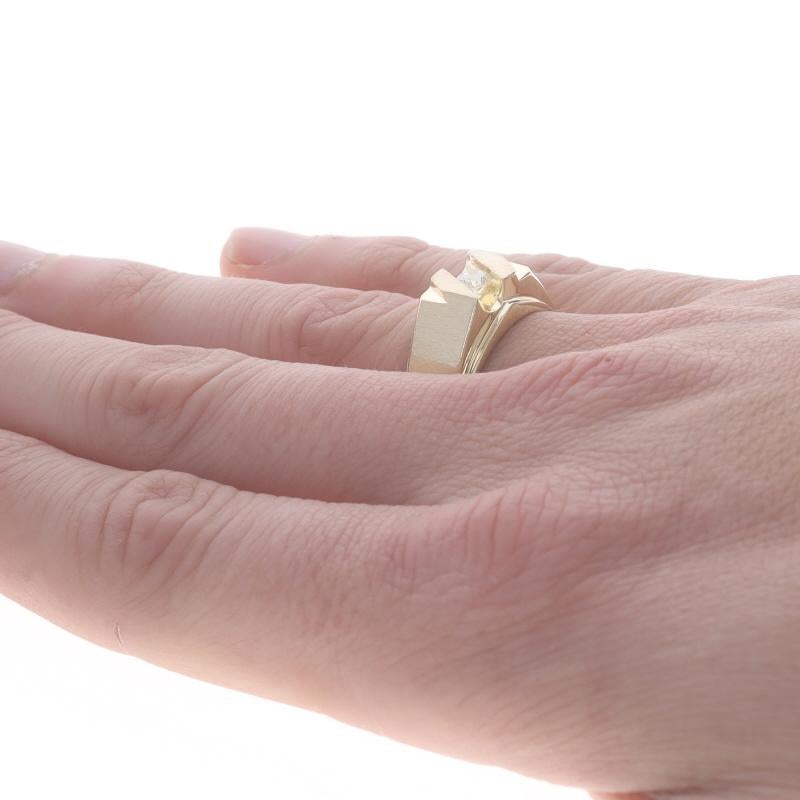 Yellow Gold Diamond Solitaire Men's Ring - 14k Round Brilliant .25ct Brushed 1