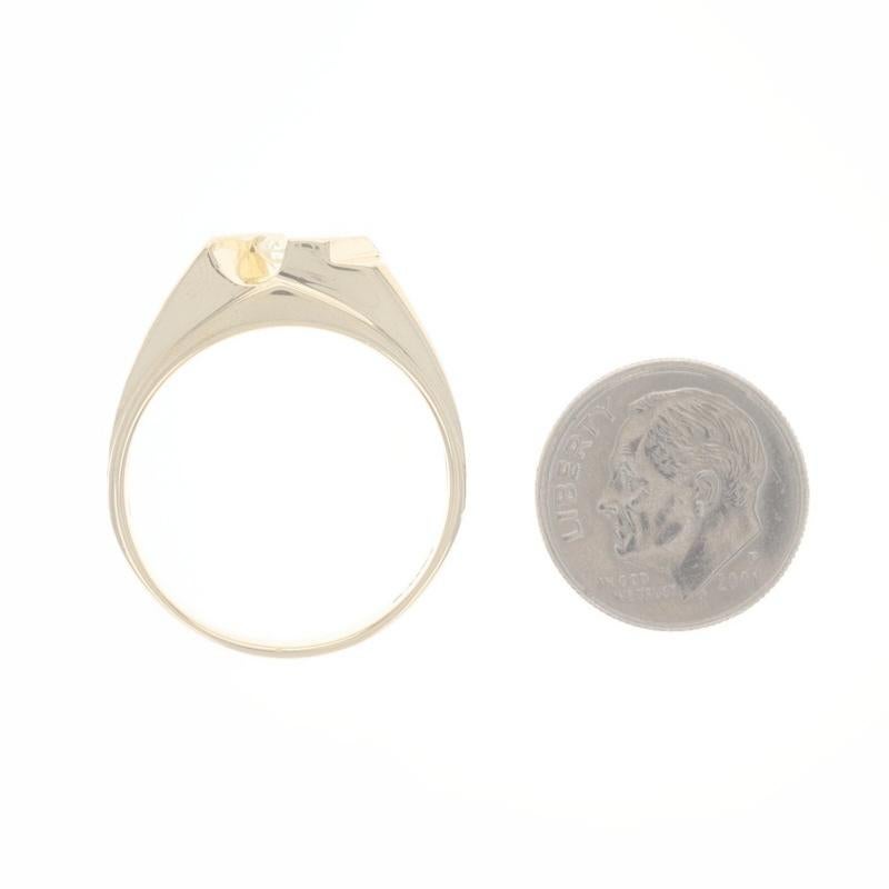 Yellow Gold Diamond Solitaire Men's Ring - 14k Round Brilliant .25ct Brushed 2