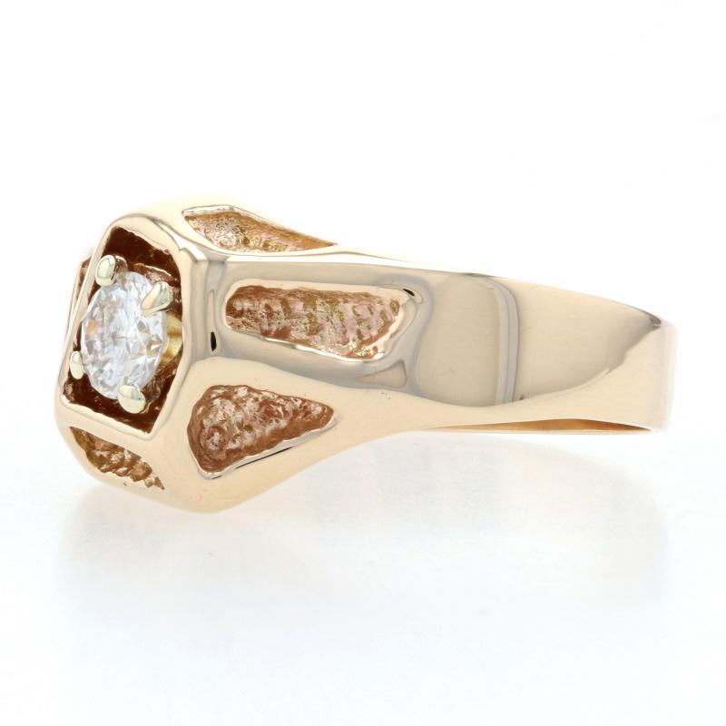 Yellow Gold Diamond Solitaire Men's Ring, 14k Round Cut .46ct Nugget-Inspired 3