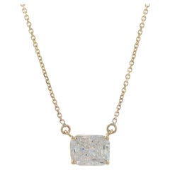 Yellow Gold Diamond Solitaire Necklace, 14k Radiant Cut 1.75ct