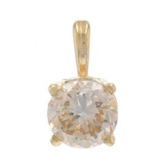 Yellow Gold Diamond Solitaire Pendant - 14k Round .55ct Champagne Brown