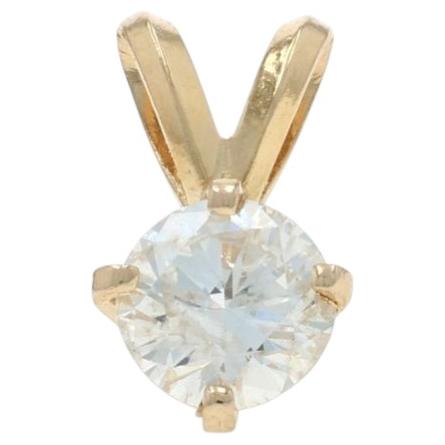 Yellow Gold Diamond Solitaire Pendant - 14k Round Brilliant .55ct