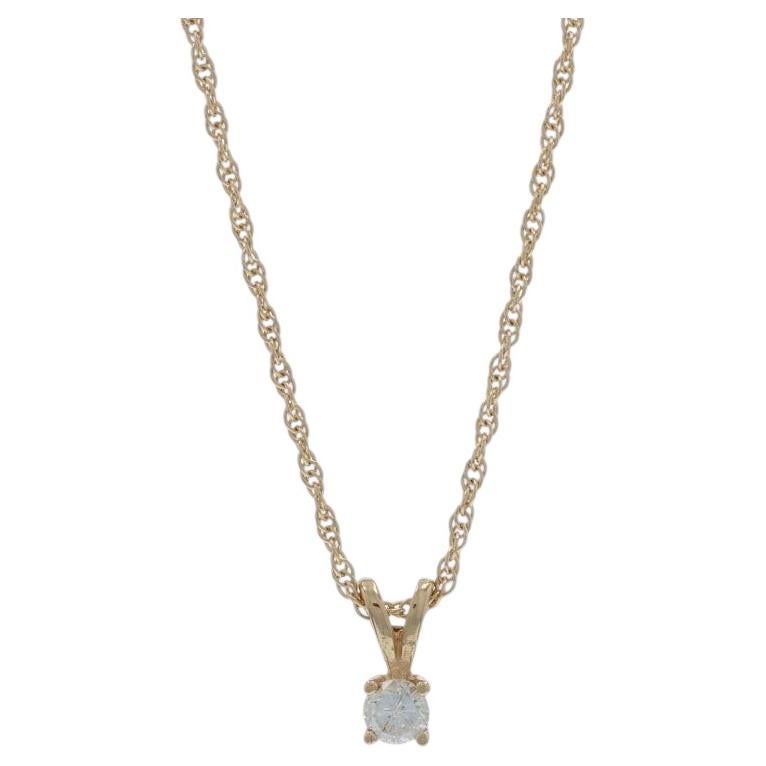 Yellow Gold Diamond Solitaire Pendant Necklace 15 1/4" - 14k Round .10ct