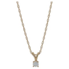 Yellow Gold Diamond Solitaire Pendant Necklace 15 1/4" - 14k Round .10ct