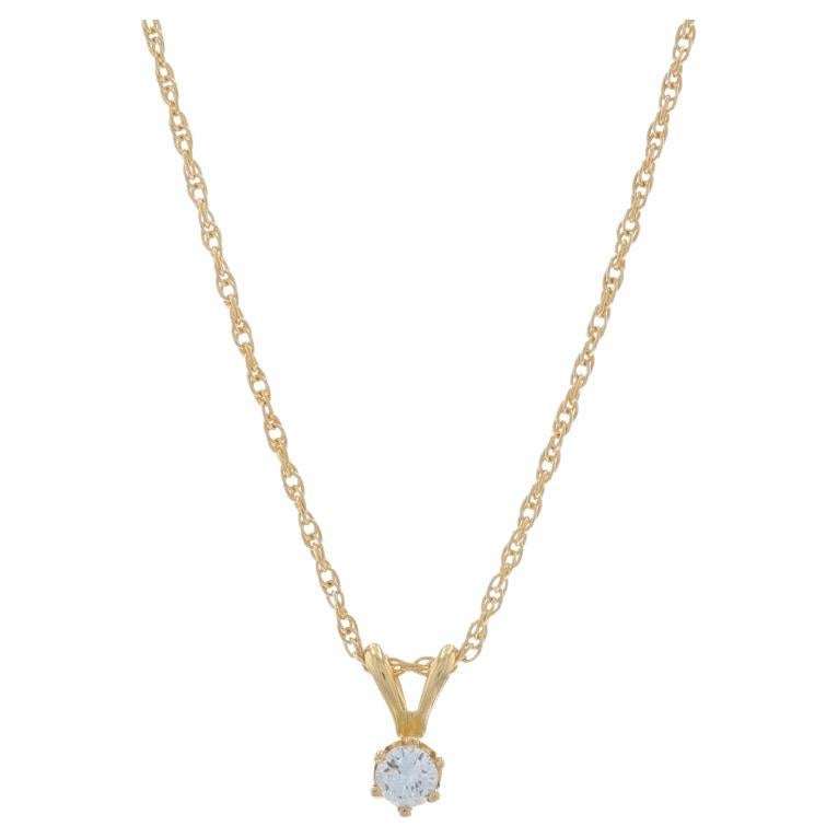 Collier en or jaune avec pendentif solitaire en diamant 16" - 14k Round Brilliant