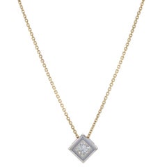Gelbgold Diamant Solitär Anhänger Halskette 17 3/4" - 14k Prinzessin .35ct