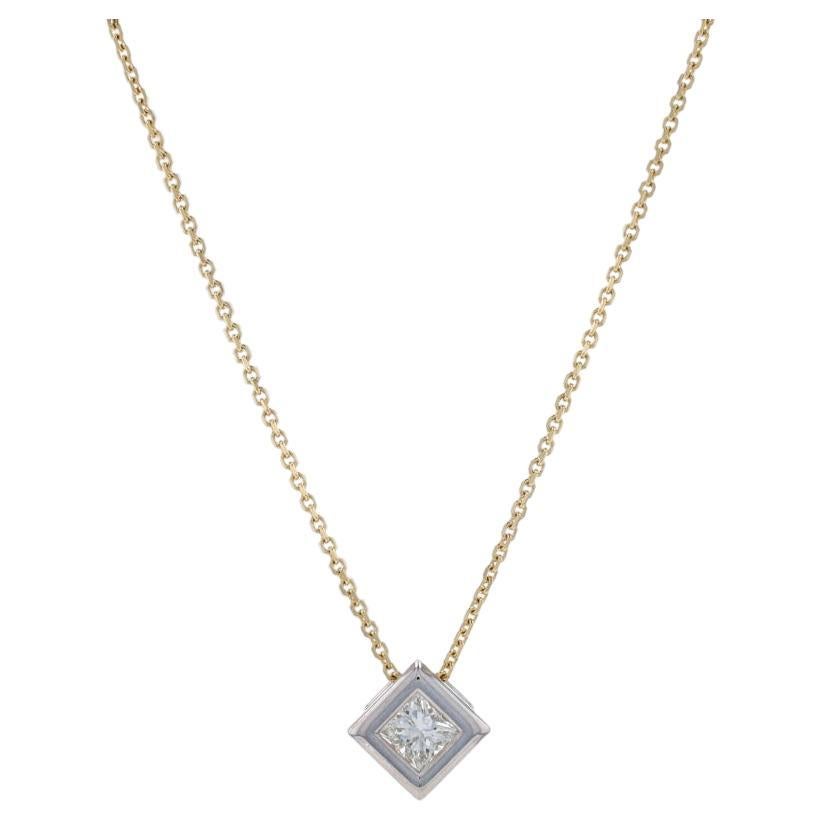 Collier en or jaune avec pendentif solitaire en diamant 17 3/4" - 14k Princesse .35ct en vente