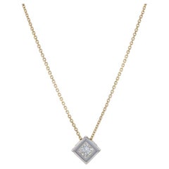 Yellow Gold Diamond Solitaire Pendant Necklace 17 3/4" - 14k Princess .35ct