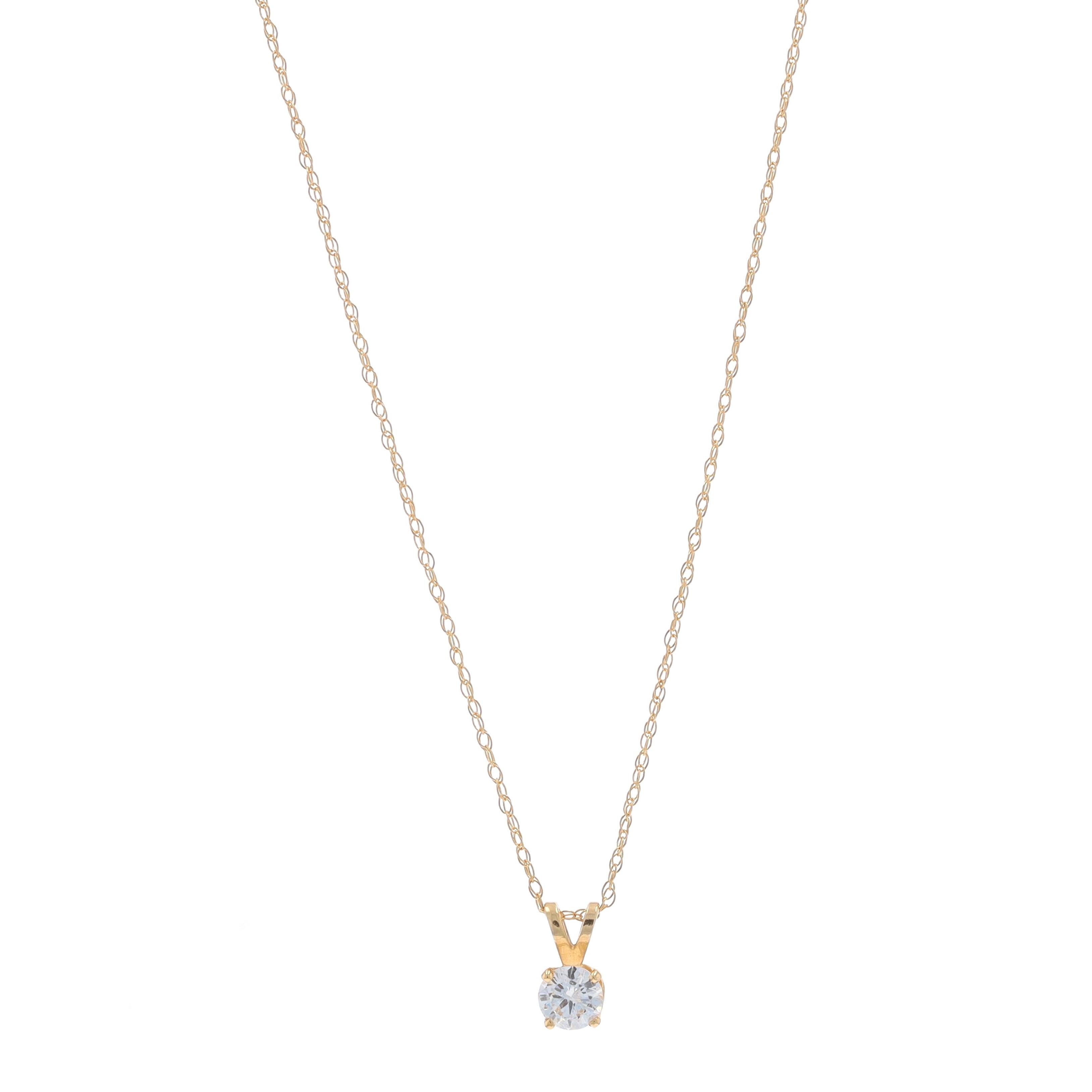 Metal Content: 14k Yellow Gold

Stone Information

Natural Diamond
Carat(s): .33ct
Cut: Round Brilliant
Color: I
Clarity: SI2

Total Carats: .33ct

Style: Solitaire
Chain Style: Prince of Wales
Necklace Style: Chain
Fastening Type: Spring Ring