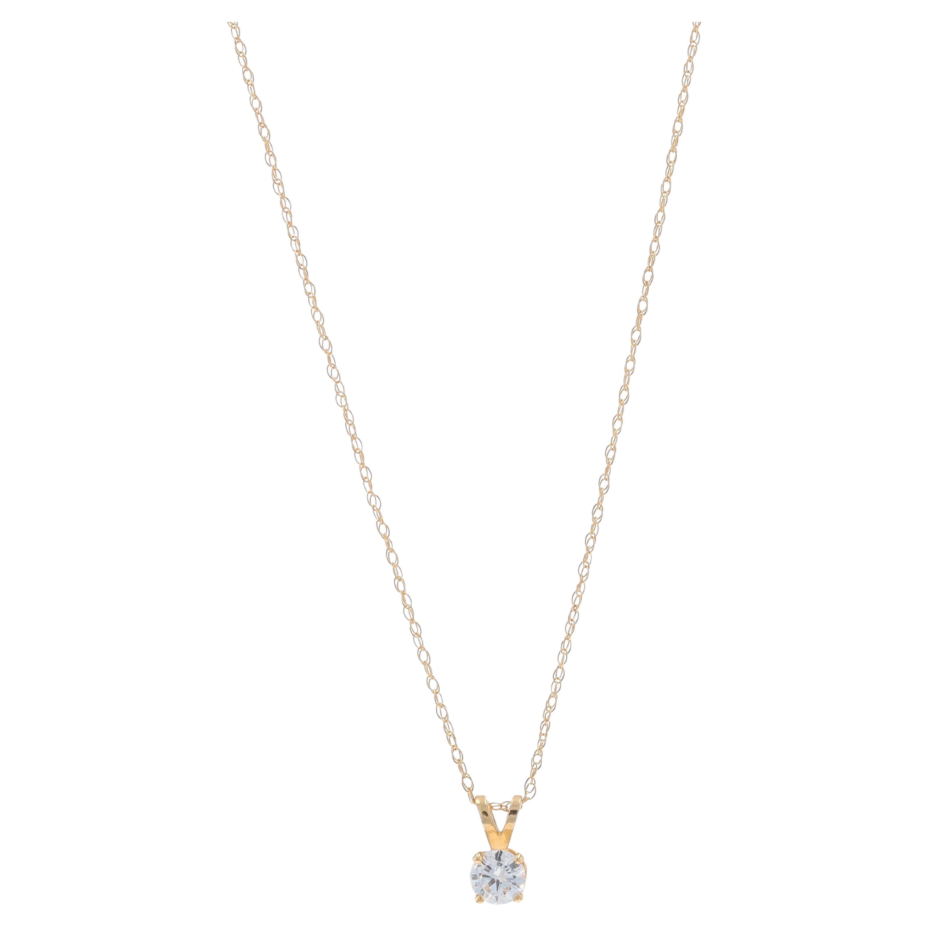 Yellow Gold Diamond Solitaire Pendant Necklace 18 1/4" - 14k Round .33ct
