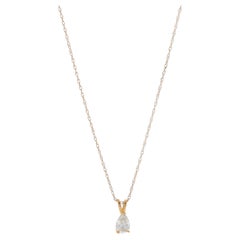Yellow Gold Diamond Solitaire Pendant Necklace 18" - 14k Pear .60ct