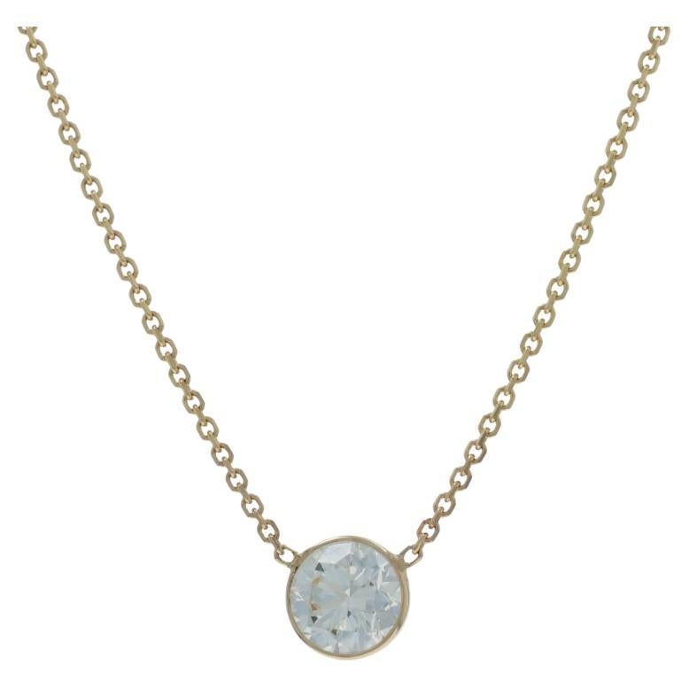 Collana con diamante solitario in oro giallo 18" 14k Round .70ct Regolabile