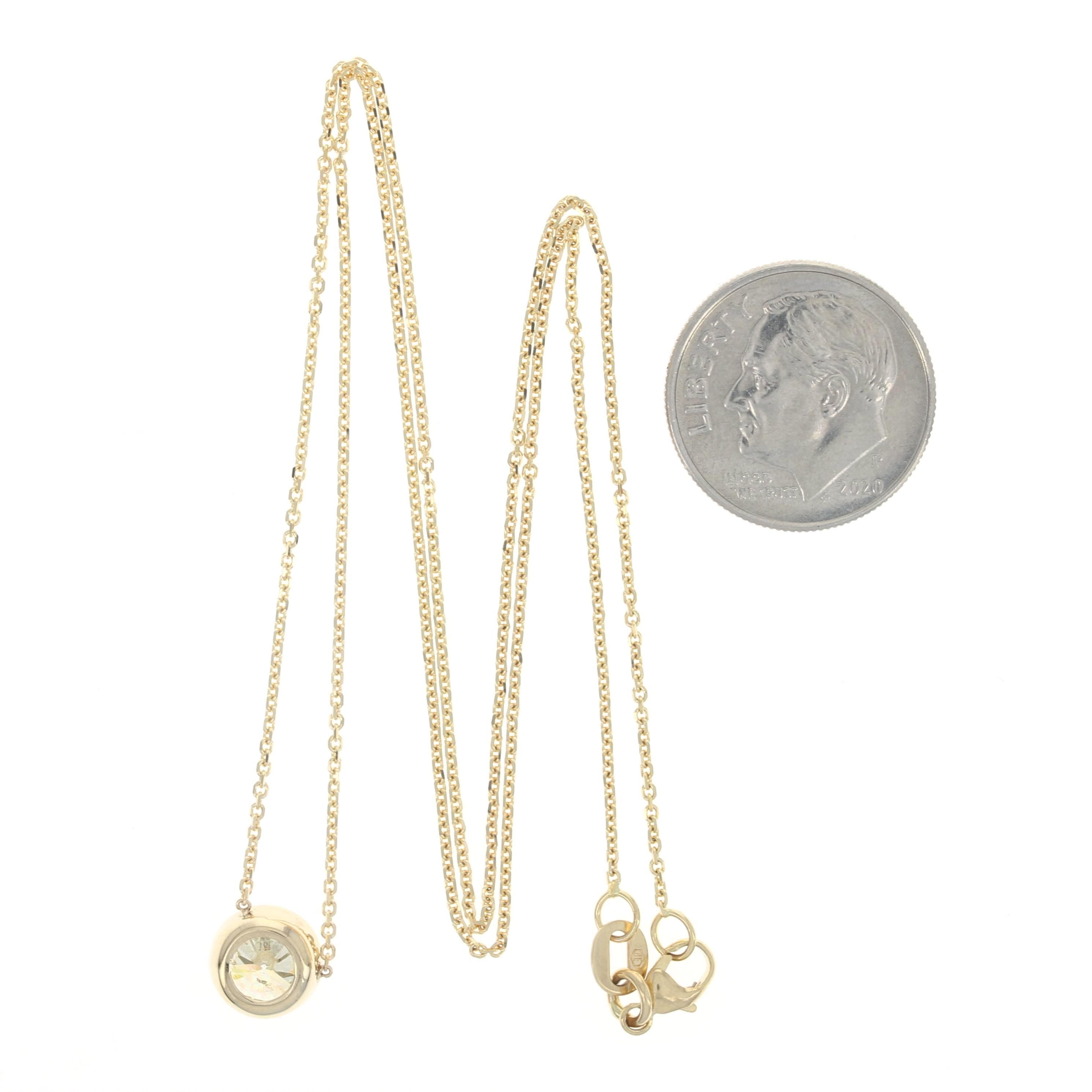 Yellow Gold Diamond Solitaire Pendant Necklace, 14k Round Brilliant 1.01ct In New Condition For Sale In Greensboro, NC