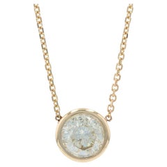 Vintage Yellow Gold Diamond Solitaire Pendant Necklace, 14k Round Brilliant 1.01ct