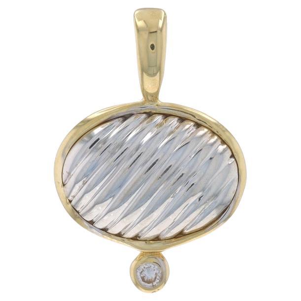 Gelbgold Diamant Solitär Gerippt Oval Anhänger 14k Rund Brillant im Angebot