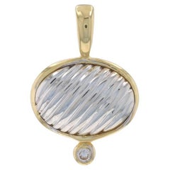 Gelbgold Diamant Solitär Gerippt Oval Anhänger 14k Rund Brillant