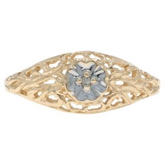 Anillo Solitario de Diamante de Oro Amarillo - Floral de Corte Áspero 10k