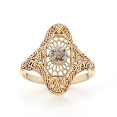 Yellow Gold Diamond Solitaire Ring - 14k Round .10ct Floral Filigree
