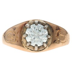 Yellow Gold Diamond Solitaire Ring - 14k Round Brilliant .85ct Antique