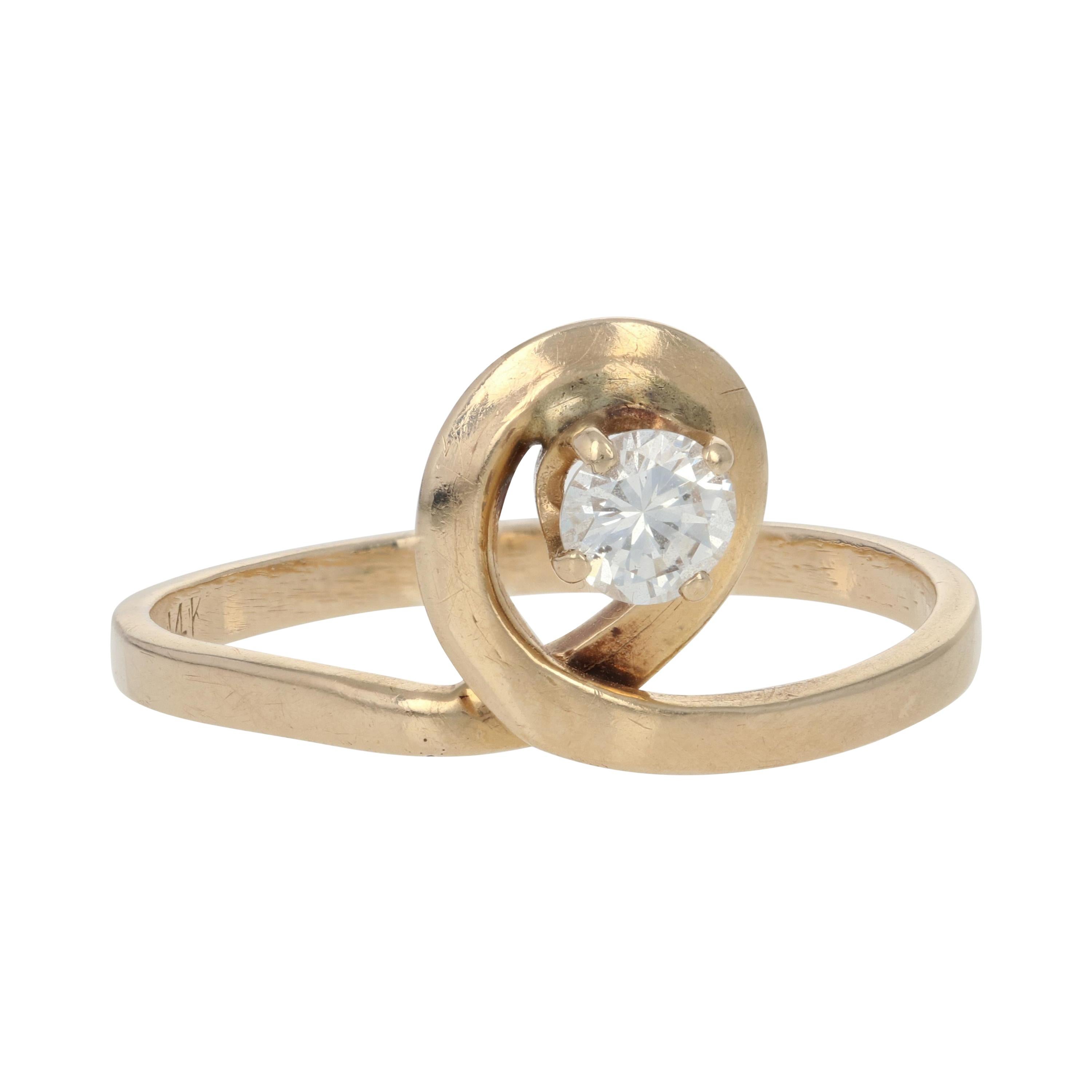 Yellow Gold Diamond Solitaire Ring, 14k Round Brilliant Cut .33ct Twist For Sale