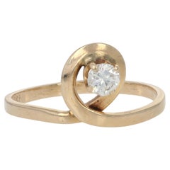 Gelbgold Diamant Solitär Ring, 14k runder Brillantschliff 0,33ct Twist