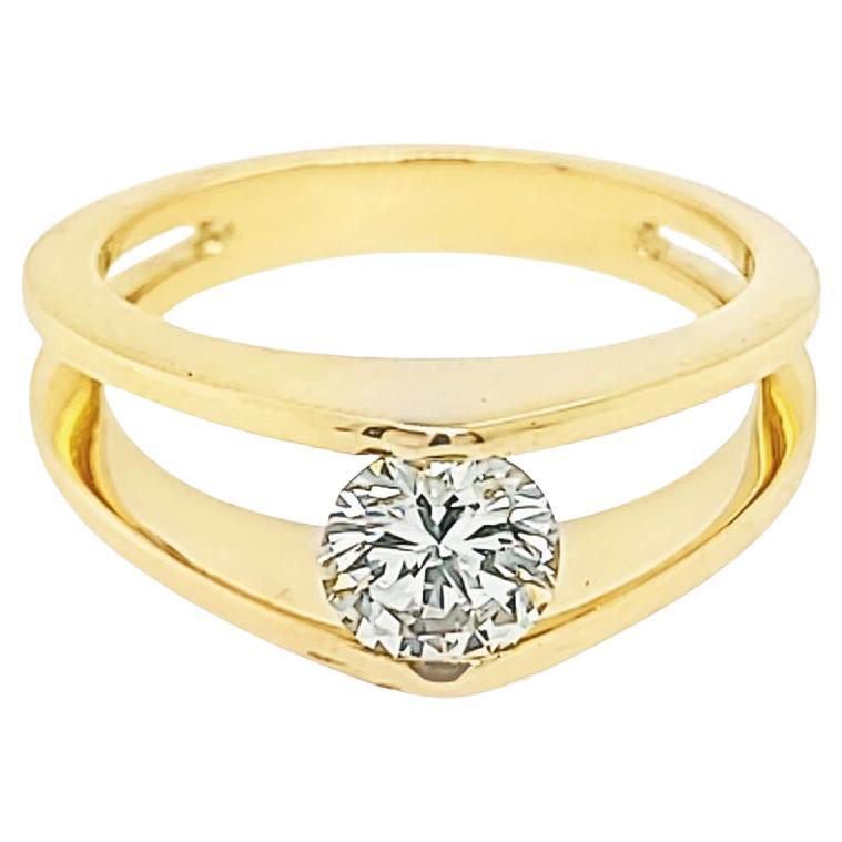 Yellow Gold Diamond Solitaire Split Ring For Sale
