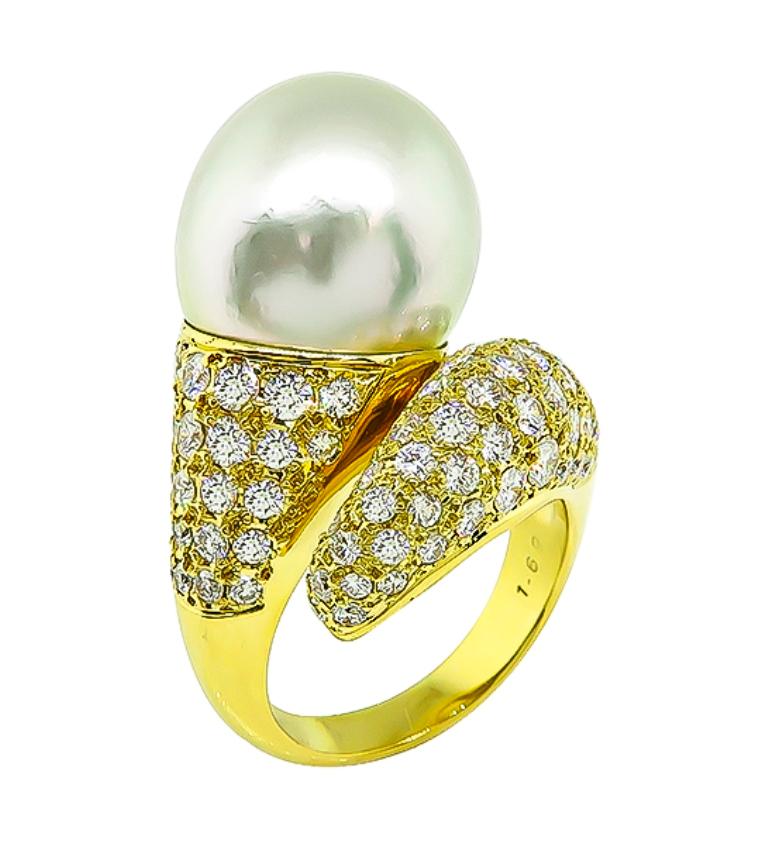 Yellow Gold Diamond South Sea Pearl Ring In Good Condition In New York, NY