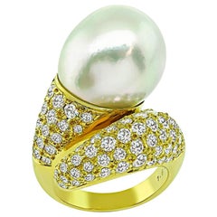 Yellow Gold Diamond South Sea Pearl Ring