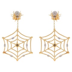Gelbgold-Diamant-Spinnen-Ohrringe mit Web-Ohrringen - 14k runder Arachnid durchbohrt