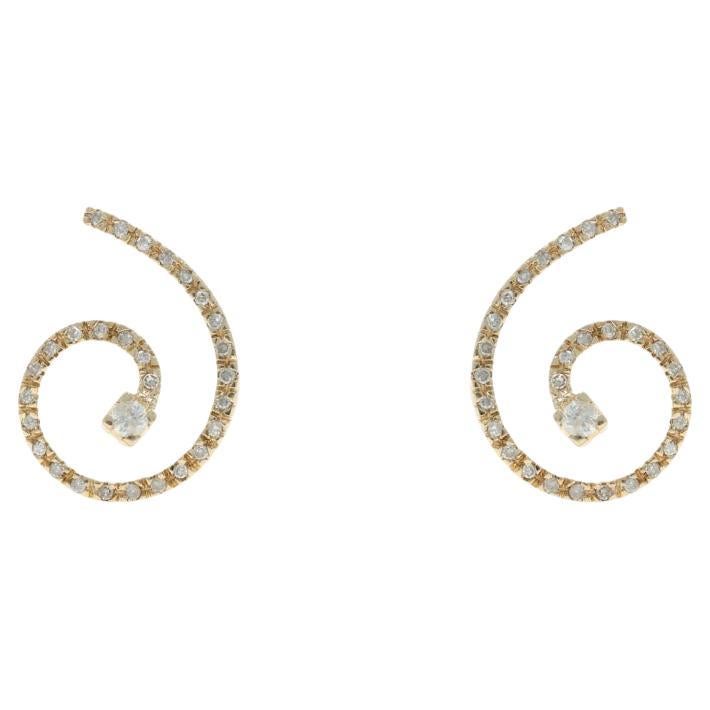 Orecchini a spirale con diamanti in oro giallo 14k, rotondi, da 0,38 carati, a spirale, forati
