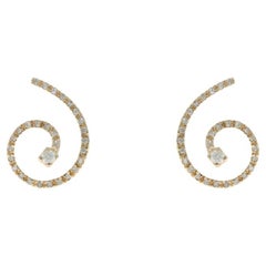 Yellow Gold Diamond Spiral Drop Earrings 14k Round .38ctw Swirl Pierced