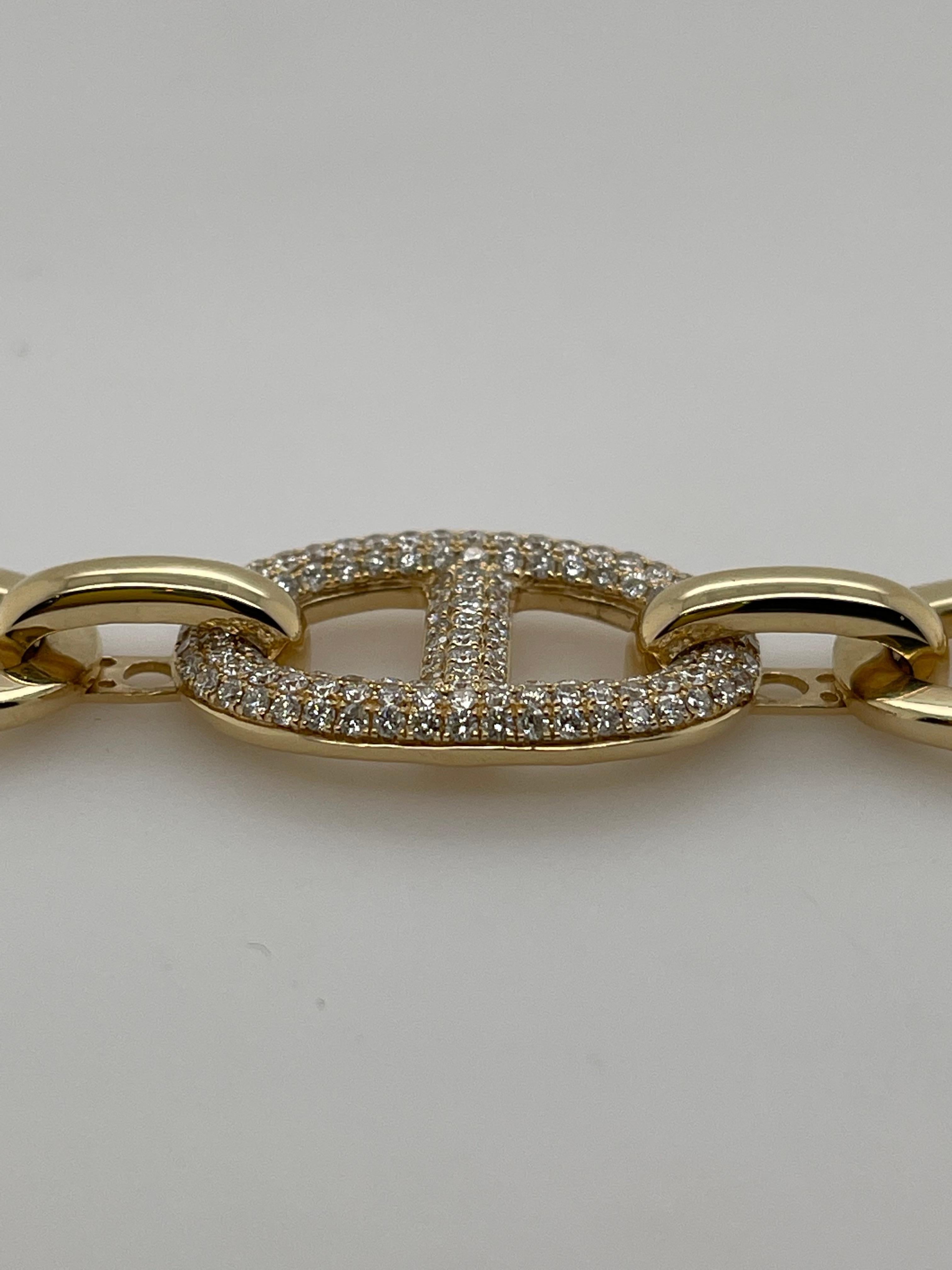 Yellow Gold Diamond Split Oval Link Chain Bracelet For Sale 2