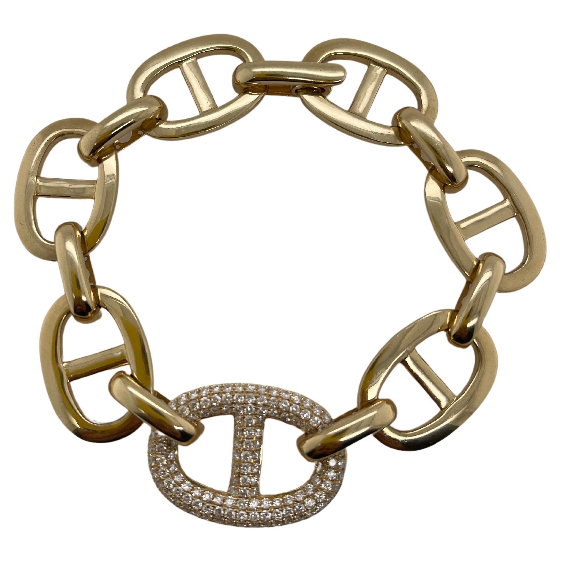 Yellow Gold Diamond Split Oval Link Chain Bracelet