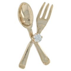Yellow Gold Diamond Spoon & Fork Tie Tack - 14k Round .15ct Dining Utensils