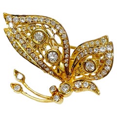 Yellow Gold Diamond Spring Movement Butterfly Brooch