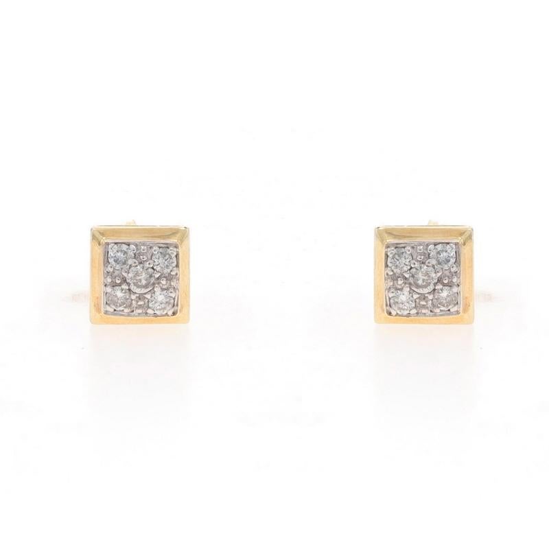 Metal Content: 10k Yellow Gold & 10k White Gold

Stone Information

Natural Diamonds
Carat(s): .28ctw
Cut: Round Brilliant
Color: I - J
Clarity: SI2 - I1

Total Carats: .28ctw

Style: Square Cluster Stud
Fastening Type: Butterfly