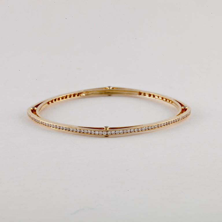 Yellow Gold Diamond Squared Bangle Bracelet For Sale at 1stdibs