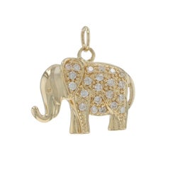 Yellow Gold Diamond Standing Elephant Pendant - 14k Round .30ctw Pachyderm