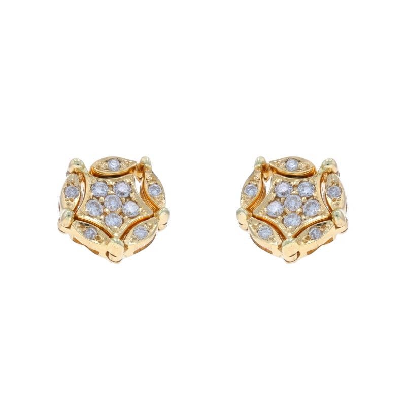 Metal Content: 14k Yellow Gold

Stone Information

Natural Diamonds
Carat(s): .33ctw
Cut: Round Brilliant
Color: F - G
Clarity: SI2 - I1

Total Carats: .33ctw

Style: Convertible Stud-to-Dangle
Fastening Type: Butterfly Closures
Theme: Star,