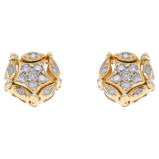 Yellow Gold Diamond Star Convertible Stud-to-Dangle Earrings - 14k Round .33ctw For Sale