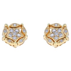 Yellow Gold Diamond Star Convertible Stud-to-Dangle Earrings - 14k Round .33ctw