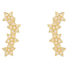 Orecchini a goccia curvi con diamante in oro giallo 18k tondo .48ctw Celestial Pierced