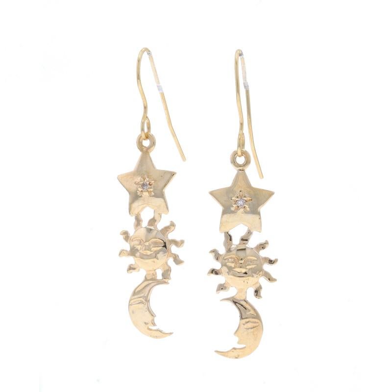 Ohrhänger aus Gelbgold mit Diamanten, Stern, Sonne und Halbmond, 10k & 14k (Einfacher Schliff) im Angebot