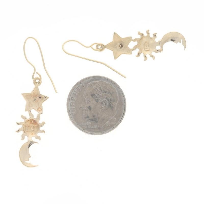 Ohrhänger aus Gelbgold mit Diamanten, Stern, Sonne und Halbmond, 10k & 14k im Zustand „Gut“ im Angebot in Greensboro, NC