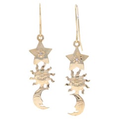 Yellow Gold Diamond Star, Sun, & Crescent Moon Dangle Earrings 10k & 14k