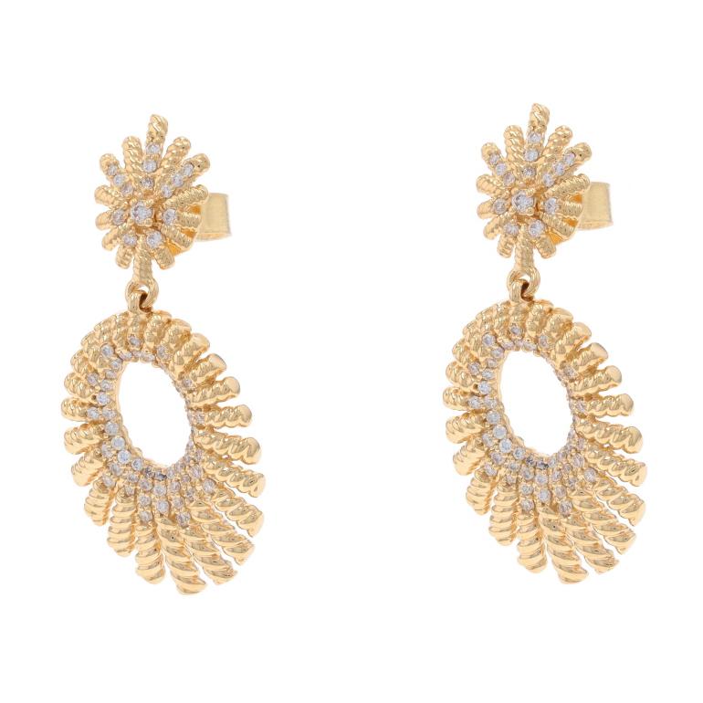 Taglio rotondo Orecchini pendenti ovali con diamanti in oro giallo - 14k Round .46ctw Pierced in vendita